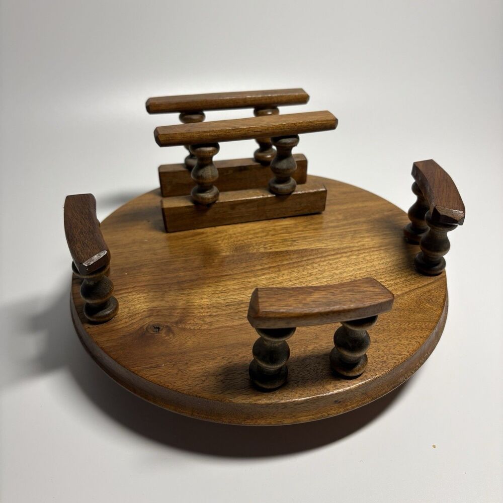 Amish Condiment Napkin Holder Spinning Lazy Susan Turntable OAK 9” Centerpiece